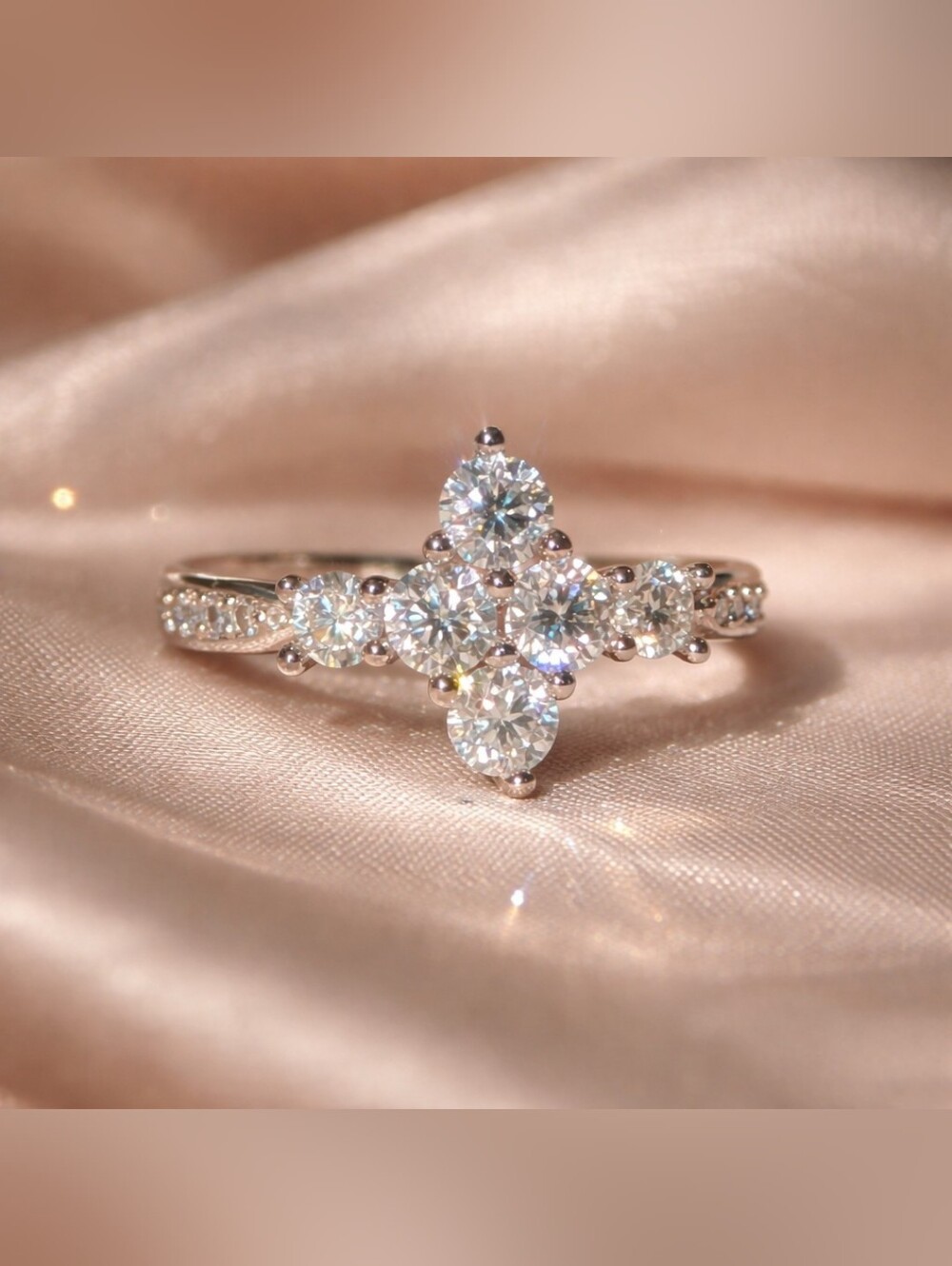 10K White Gold Moissanite Cluster Statement Ring Starburst 0.80ctw | AAQuatif - Picture 6 of 6